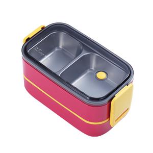 2 Layer Plastic Lunch Box with Stainless Steel Containers Microwave Safe Leak Proof