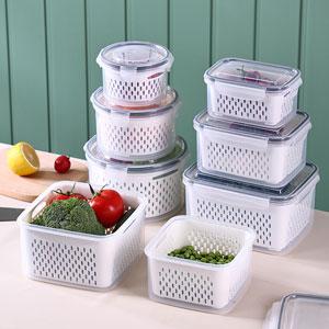 Drainage Food Containers with Lids Produce Saver Vegetable Fruit Storage Box