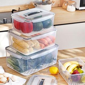 Food Container with Lids and Handles Draining Storage Bins for Refrigerator