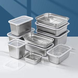 Food Containers with Drainage Stainless Steel Tray with Lids for Fridge