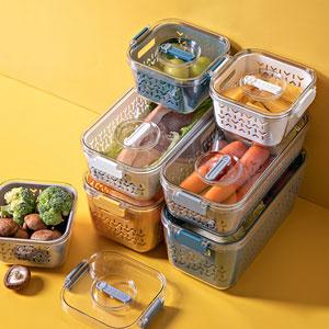 Freezer Organizers Bins PET Food Saver Containers with Lid and Drainage