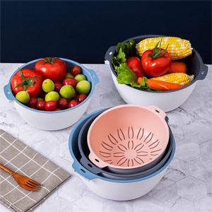 Plastic Draining Bowl Colander Set For Food Kitchen Strainer