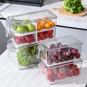 Refrigerator Organizers Food Containers with Lid Handle Clear Storage Bins with Removable Dividers