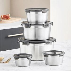 Round Stainless Steel Food Storage Containers Set of 5 with Lid