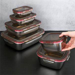 Square and Rectangular Stainless Steel Food Container with Lids Refrigerator Organizers