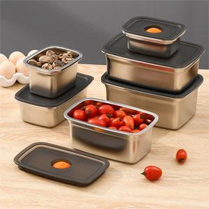 Stainless Steel Food Containers with Lid Vent Refrigerator Organizers